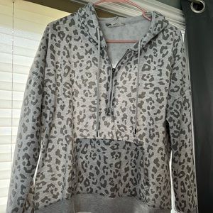 Grey cheetah print cropped hoodie